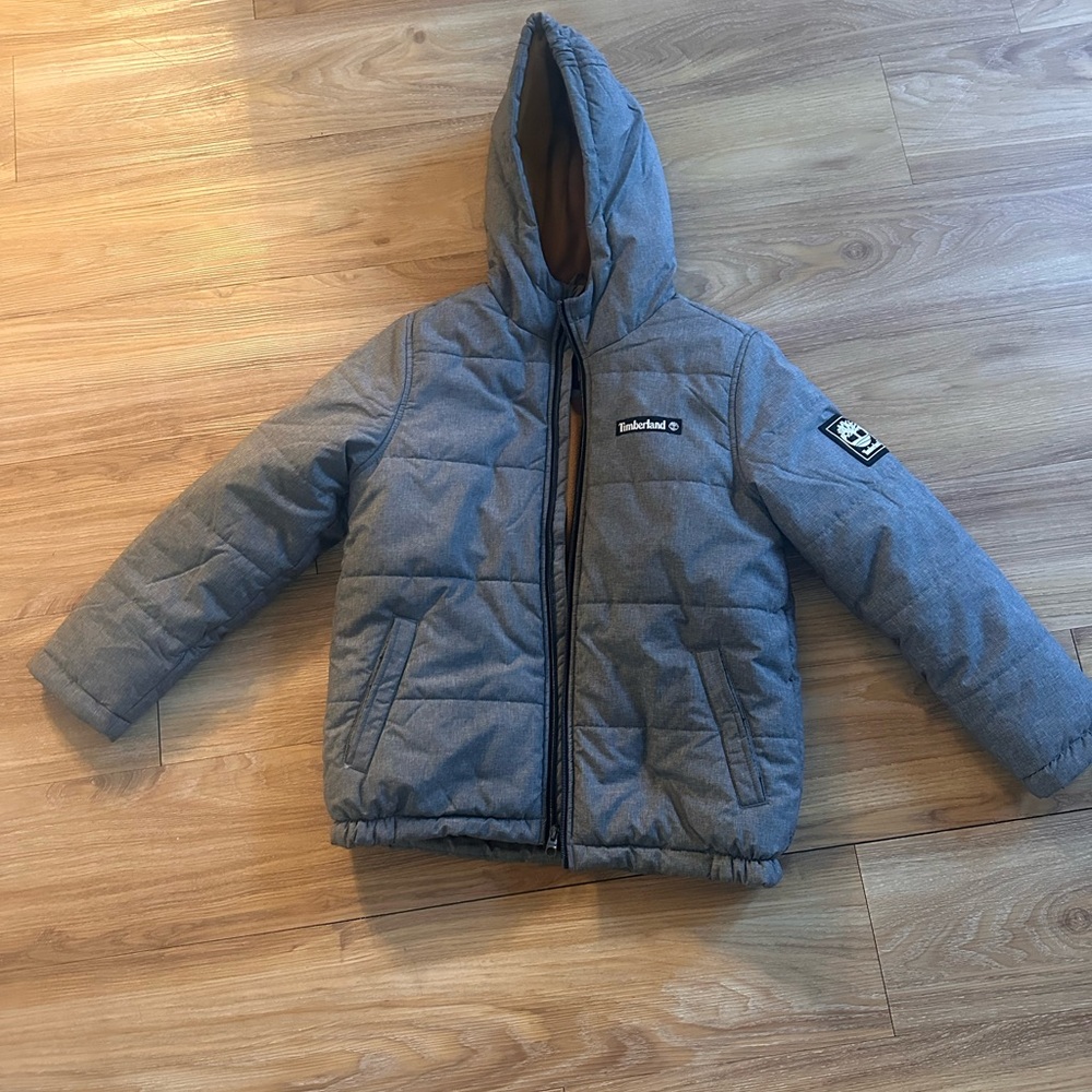 Timberland Kids Gray Hooded Puffer Jacket